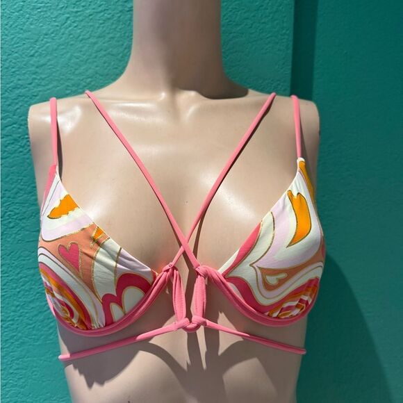 Beach Bunny Pink and Yellow Swirl Swim Bra. - Picture 1 of 7